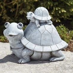 7" Turtle And Baby Pudgy Pal Garden Statue
