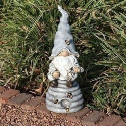 Gnome Sitting On Bee Hive Garden Statue