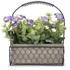 Purple Flower Arrangement In Wire Basket